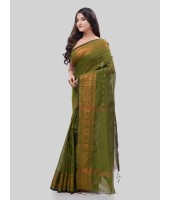 DESH BIDESH Women`s Bengal Cotton Silk Pure Handloom Cotton Saree Kohinoor Work With Blouse Piece(Green)